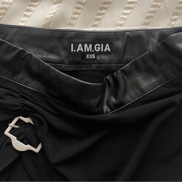 I.AM.GIA Black Mini Skirt with Silver Buckle and Leather Waist Band